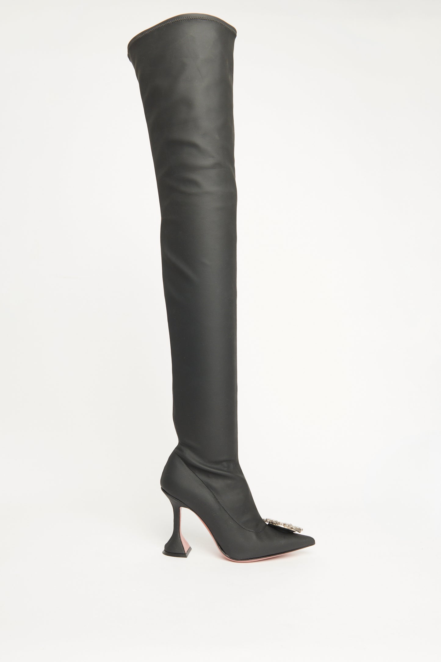 Black Matt Leather Preowned Begum Thigh High Boots