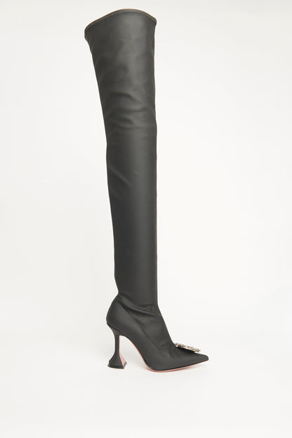 Black Matt Leather Preowned Begum Thigh High Boots