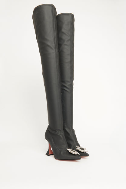 Black Matt Leather Preowned Begum Thigh High Boots