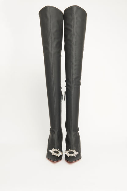 Black Matt Leather Preowned Begum Thigh High Boots