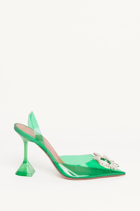 Green PVC preowned Begum Crystal Slingback Pumps