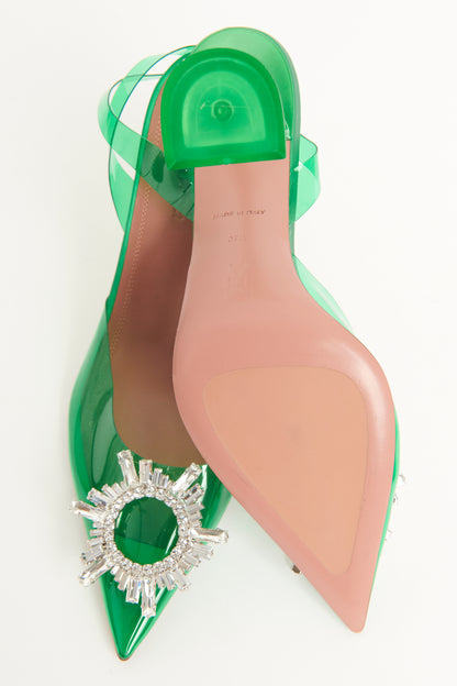 Green PVC preowned Begum Crystal Slingback Pumps