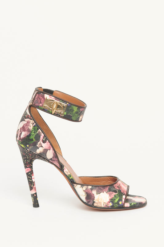 Black Leather Preowned Floral Shark Sandals