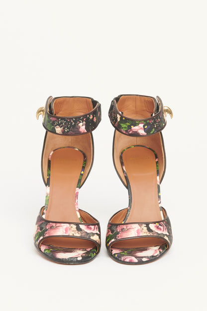 Black Leather Preowned Floral Shark Sandals