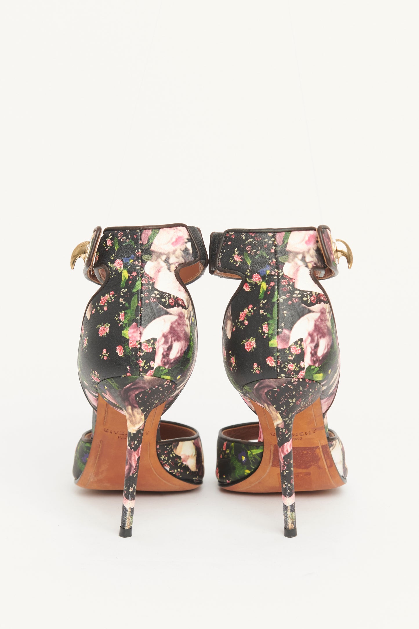 Black Leather Preowned Floral Shark Sandals