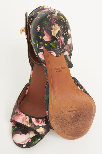 Black Leather Preowned Floral Shark Sandals