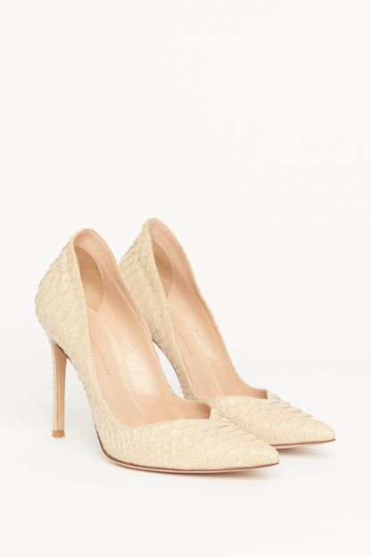 Beige Python Preowned Pointed Toe Pumps