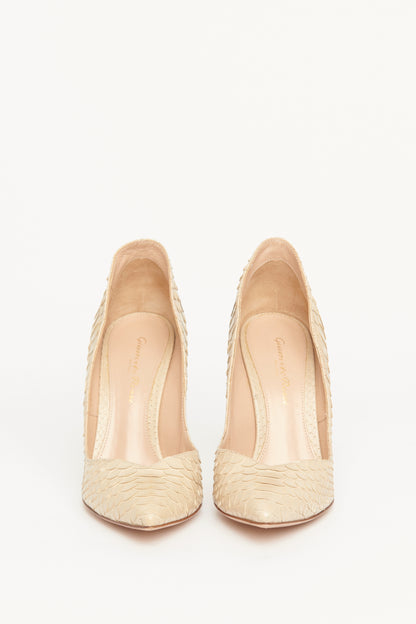 Beige Python Preowned Pointed Toe Pumps