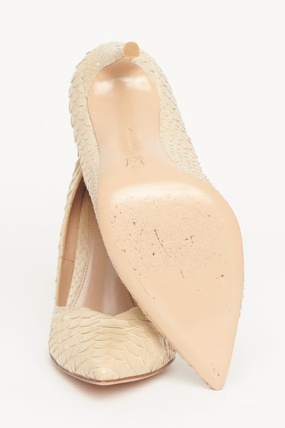 Beige Python Preowned Pointed Toe Pumps