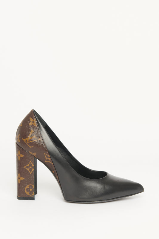 Black Leather Preowned Matchmake Block Heel Pumps