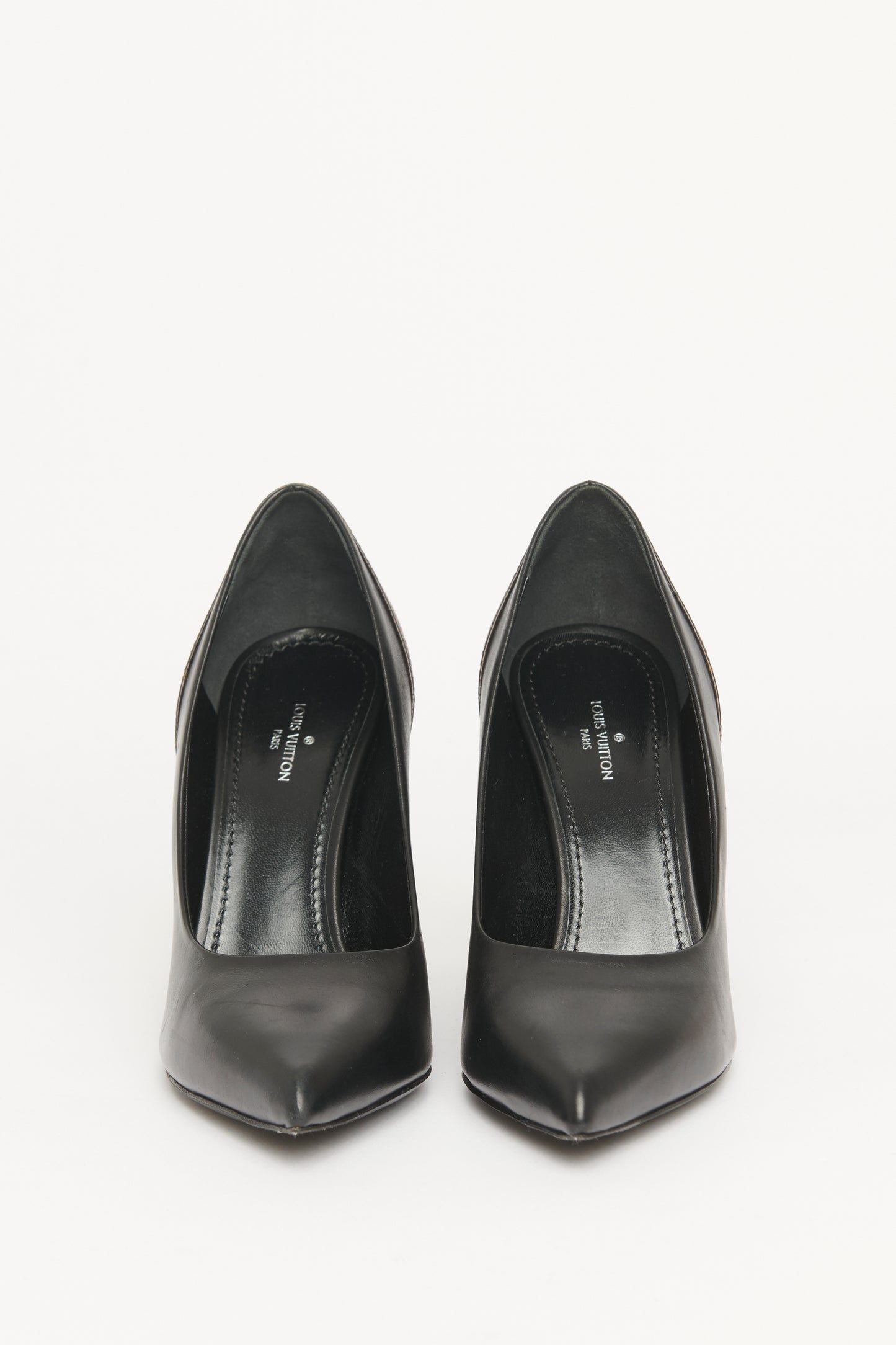 Black Leather Preowned Matchmake Block Heel Pumps