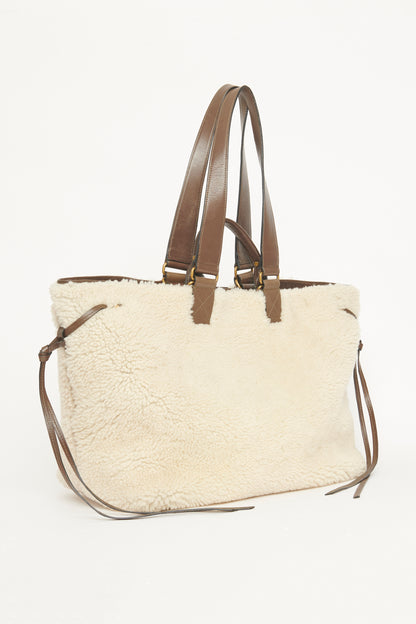 Cream Wardy Shearling Preowned Tote Bag