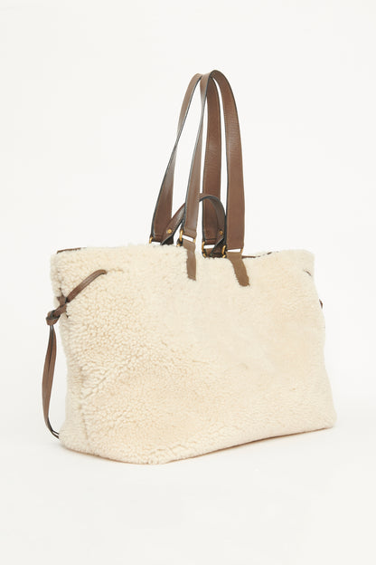 Cream Wardy Shearling Preowned Tote Bag