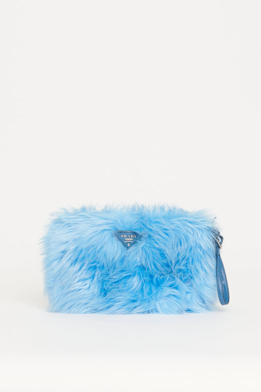 Sky Blue Faux Fur Preowned Wristlet Clutch