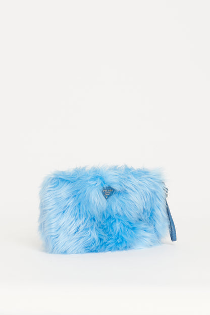 Sky Blue Faux Fur Preowned Wristlet Clutch