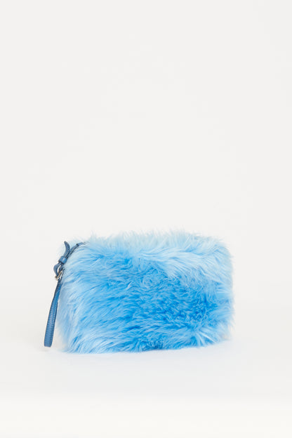 Sky Blue Faux Fur Preowned Wristlet Clutch