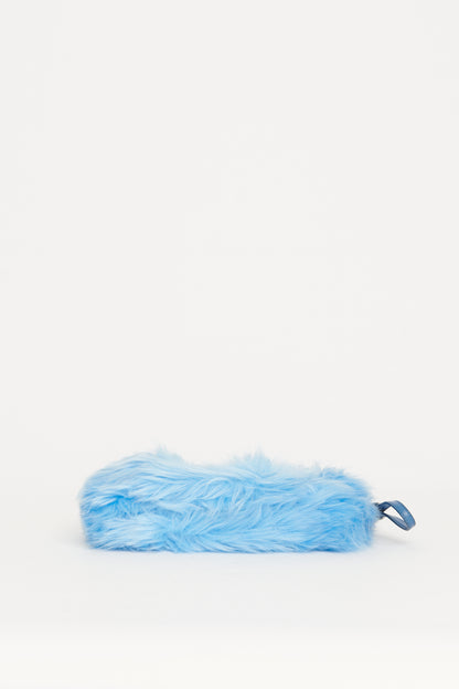 Sky Blue Faux Fur Preowned Wristlet Clutch