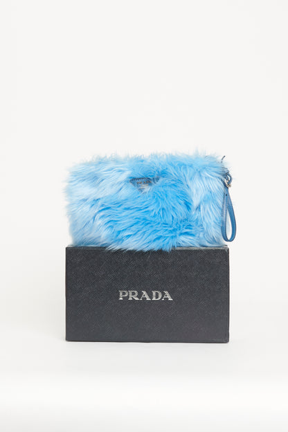 Sky Blue Faux Fur Preowned Wristlet Clutch