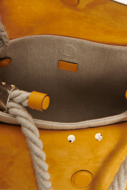 Mustard Leather & Linen Twill Preowned Medium Key Shoulder Bag