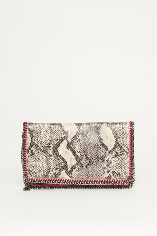 Grey Faux Python Preowned Falabella Clutch Bag with Fluorescent Trims