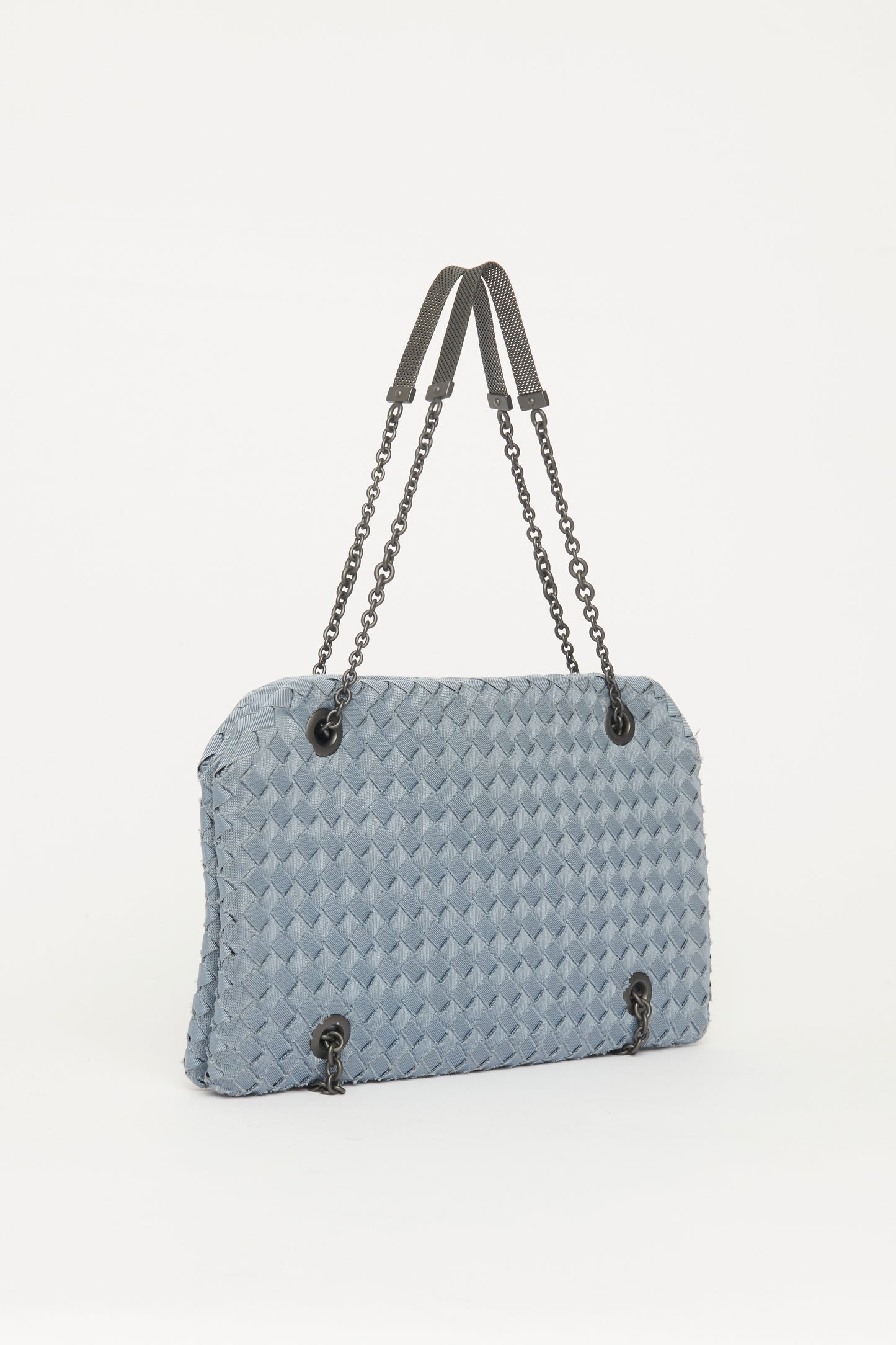 Dusty Blue Jersey Preowned Intrecciato chain Strap Shoulder Bag