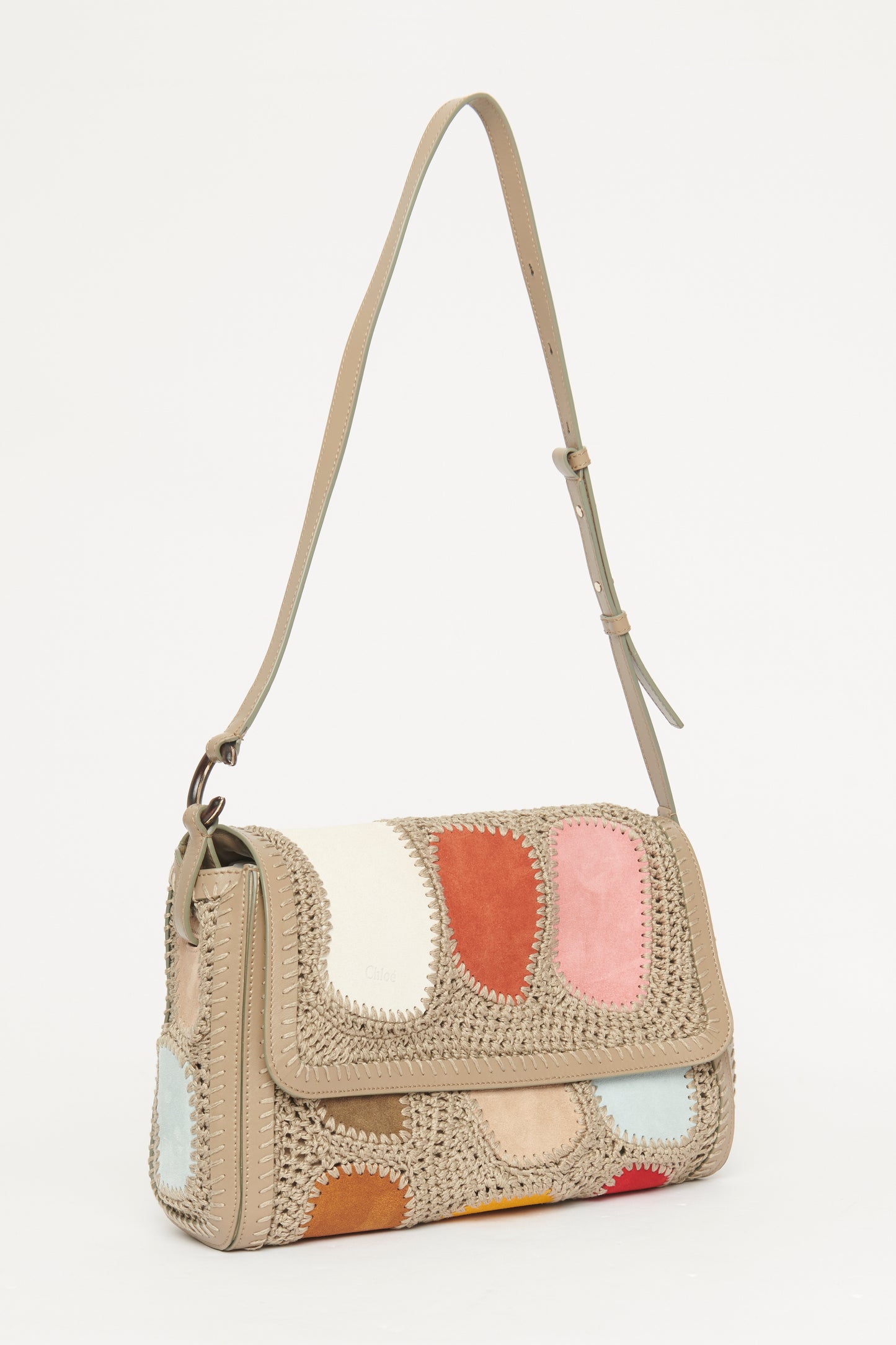 2022 Grey Leather Preowned Crochet Crossbody Bag