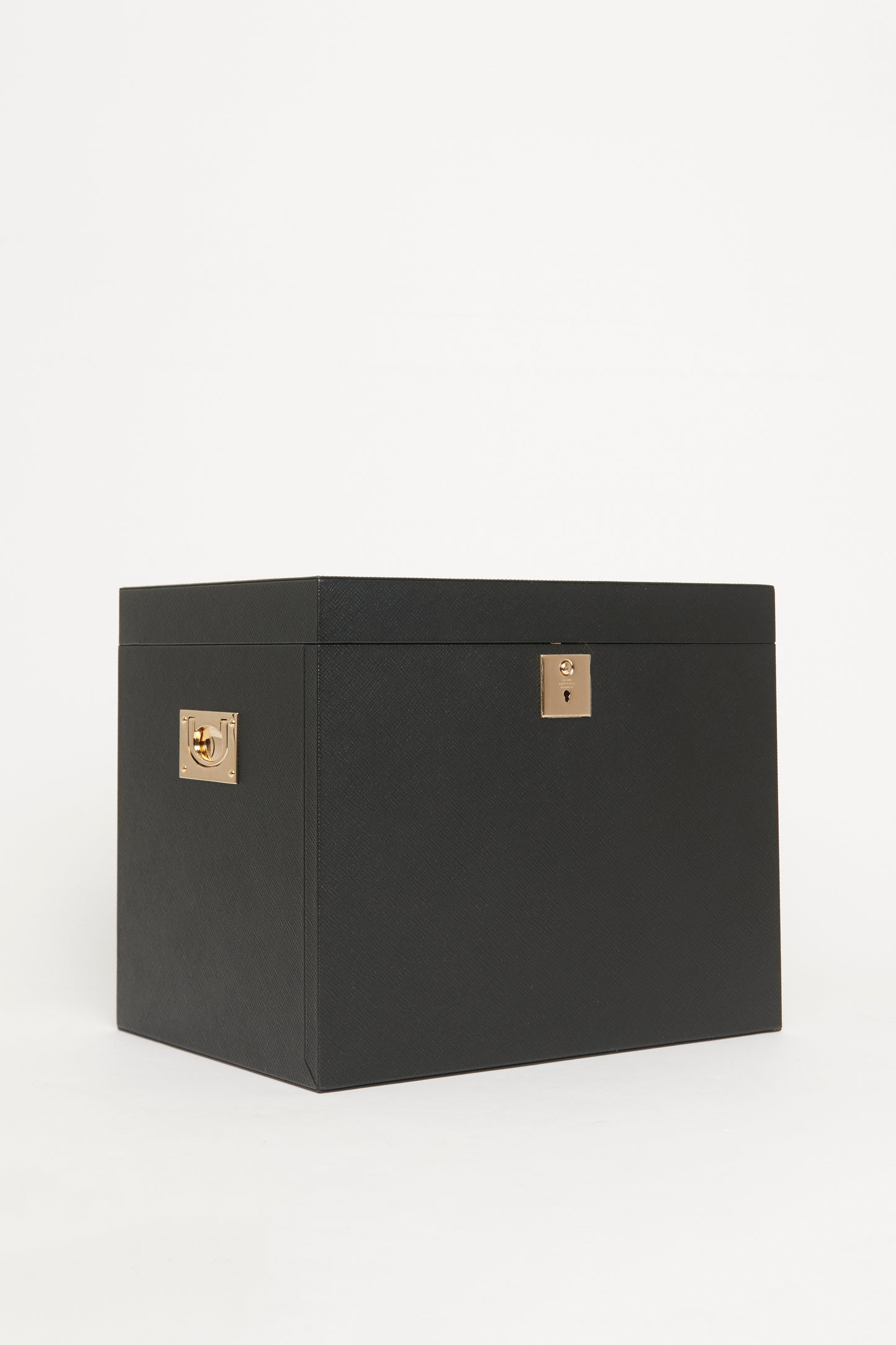 Black Panama Crossgrain Leather Preowned Deluxe Jewellery Box