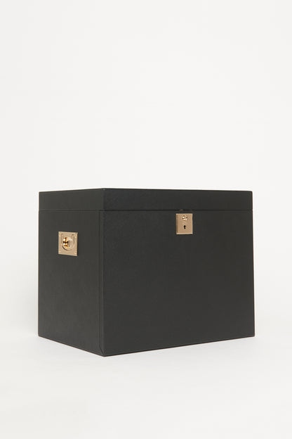 Black Panama Crossgrain Leather Preowned Deluxe Jewellery Box