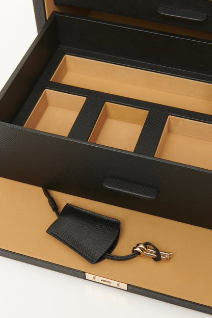 Black Panama Crossgrain Leather Preowned Deluxe Jewellery Box