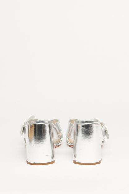 Silver Mirror Leather Daisy Preowned Mules