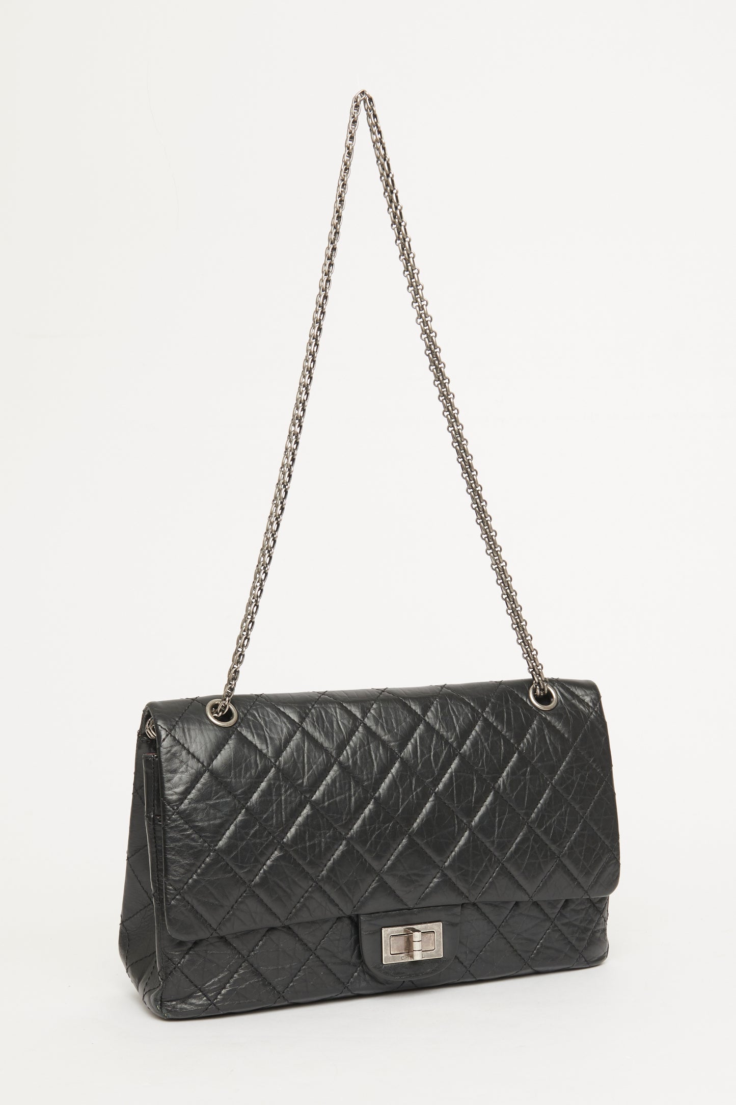 Black 2.55 Reissue Quilted Leather 227 Preowned Flap Bag