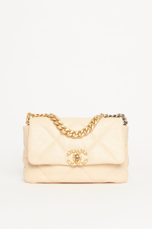 2019 Cream Lambskin Leather 19 Preowned Flap Bag