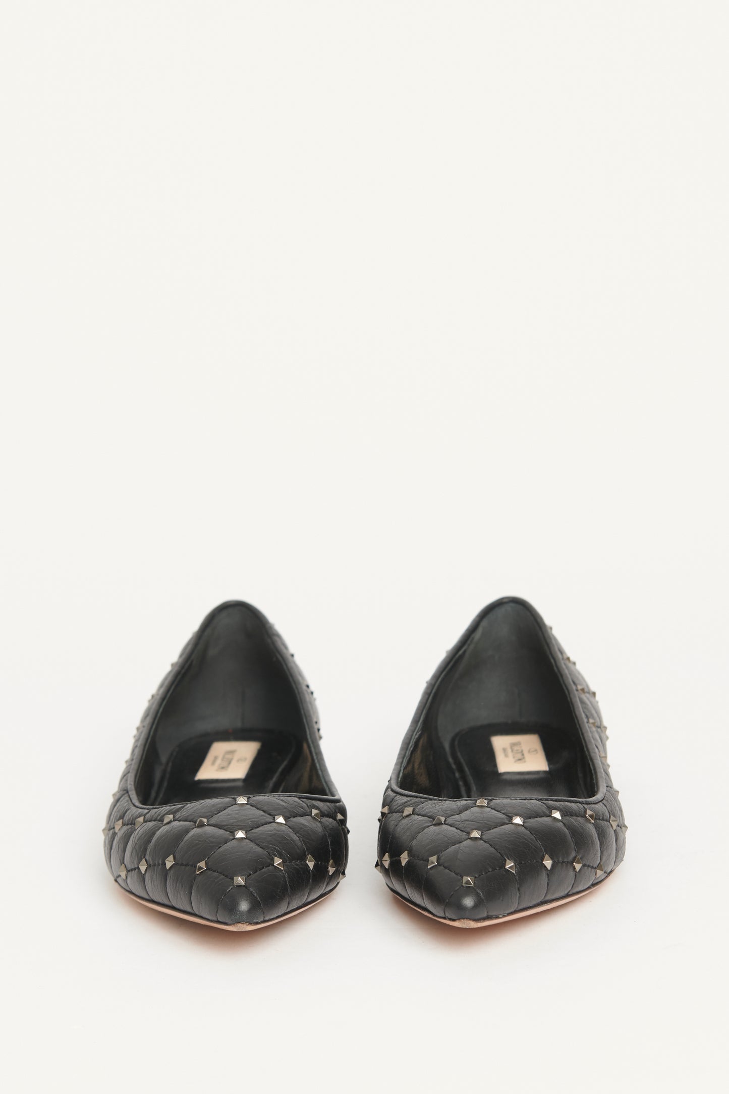 Black Quilted Leather Preowned Rockstud Ballet Flats