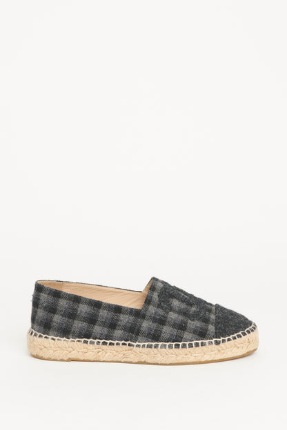 Grey Check Wool Cap Toe CC Preowned Espadrilles