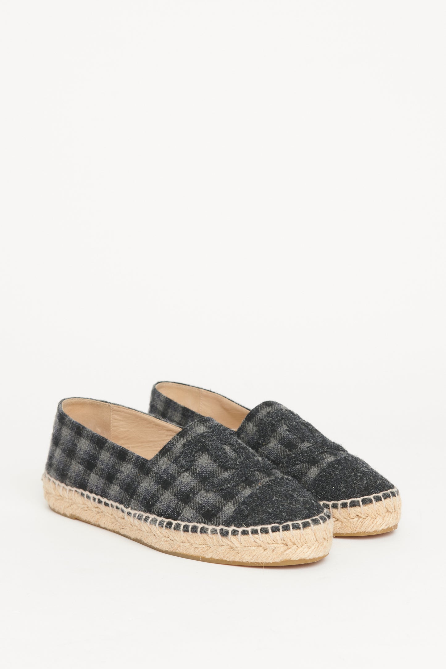 Grey Check Wool Cap Toe CC Preowned Espadrilles