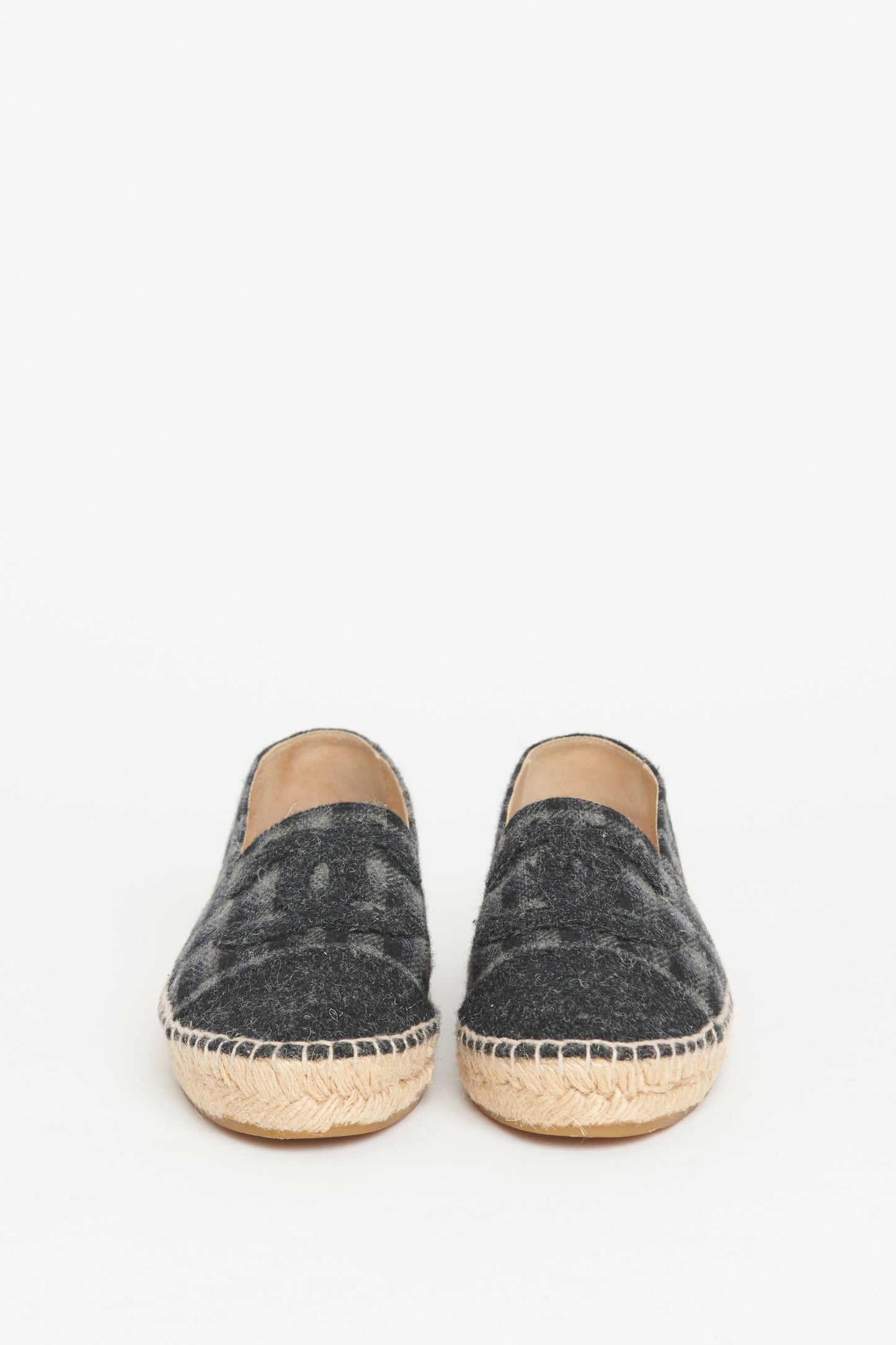 Grey Check Wool Cap Toe CC Preowned Espadrilles