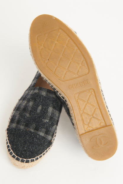 Grey Check Wool Cap Toe CC Preowned Espadrilles