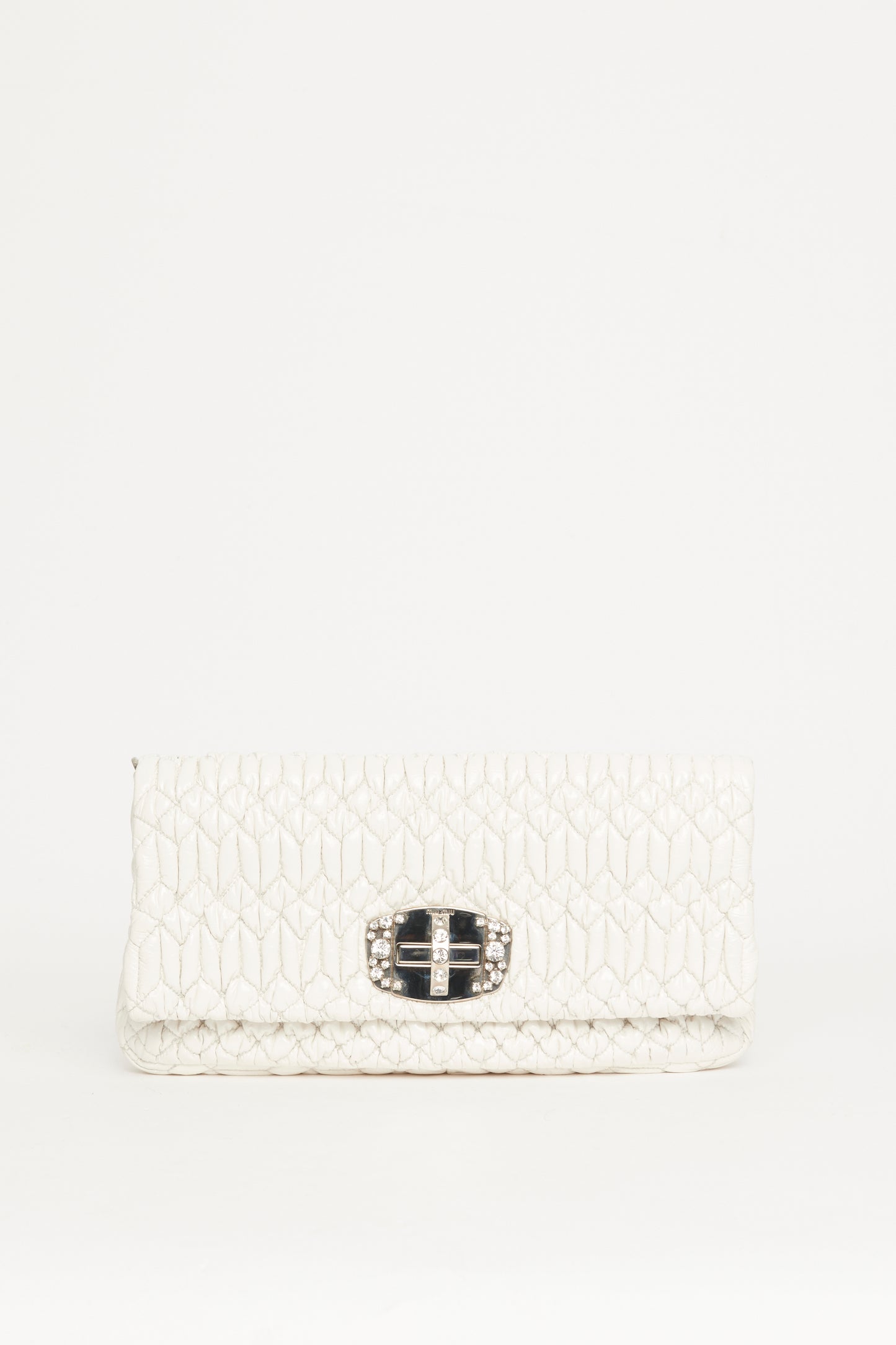 Off White Matelasse Leather Flap Preowned Clutch