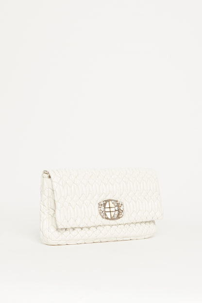 Off White Matelasse Leather Flap Preowned Clutch