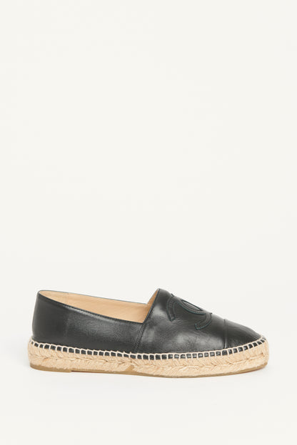 Black Leather Cap Toe CC Preowned Espadrilles