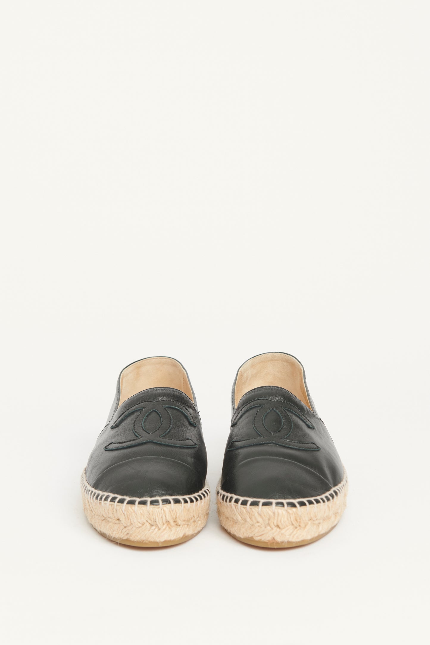 Black Leather Cap Toe CC Preowned Espadrilles