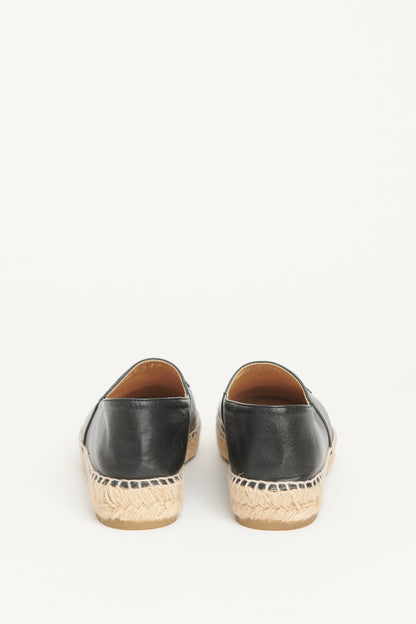 Black Leather Cap Toe CC Preowned Espadrilles