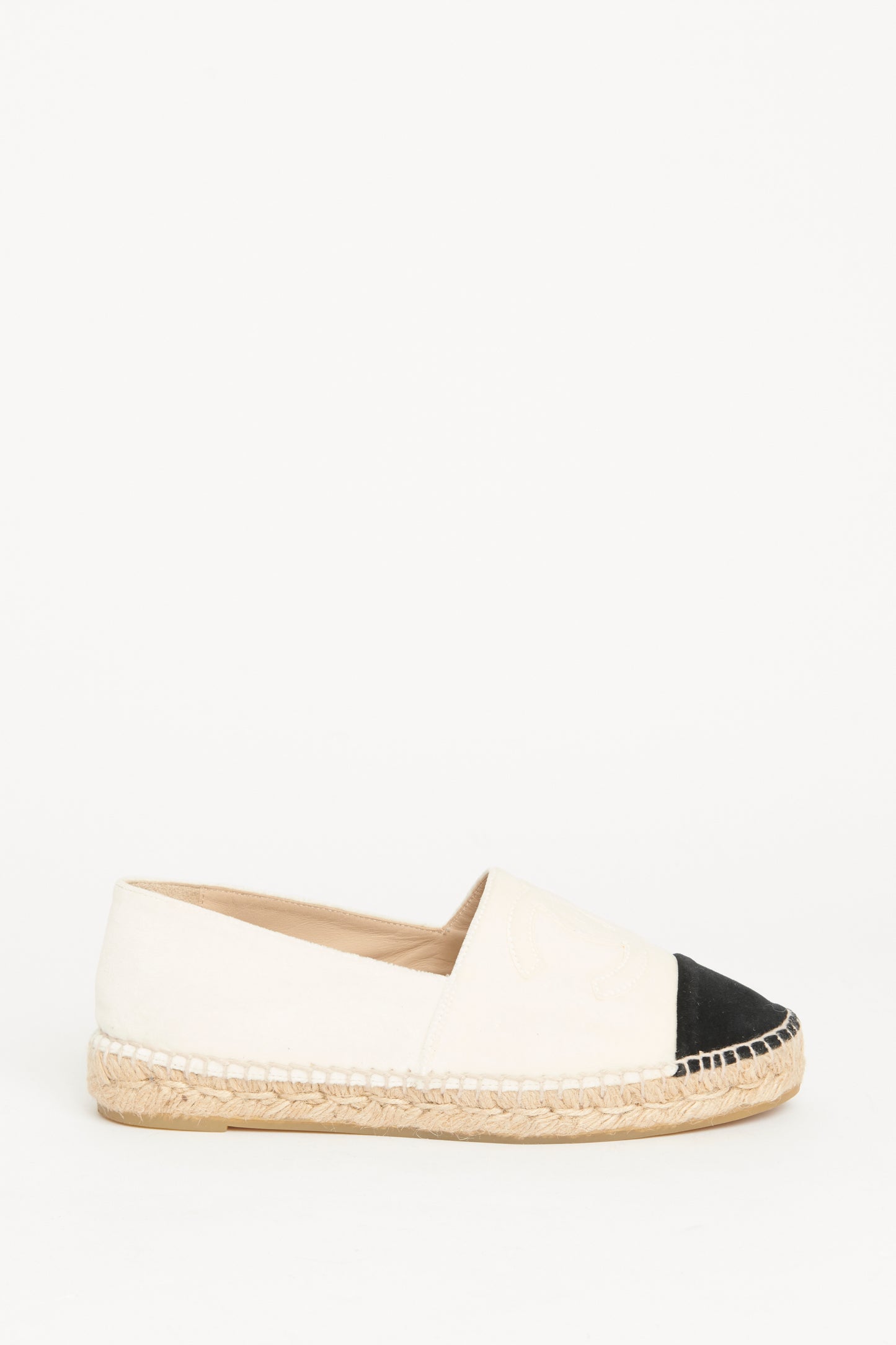 White Velvet Cap Toe CC Preowned Espadrilles