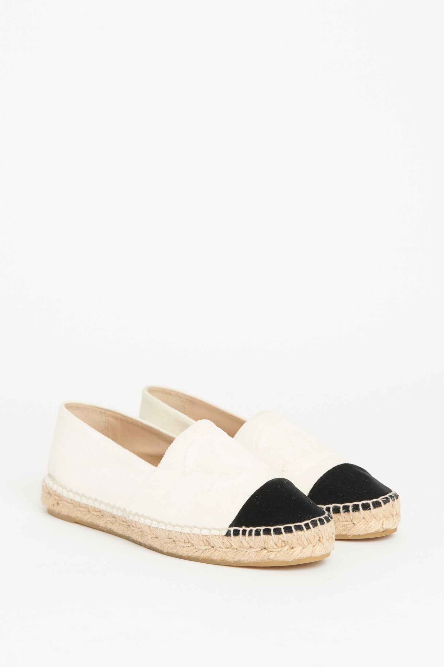 White Velvet Cap Toe CC Preowned Espadrilles