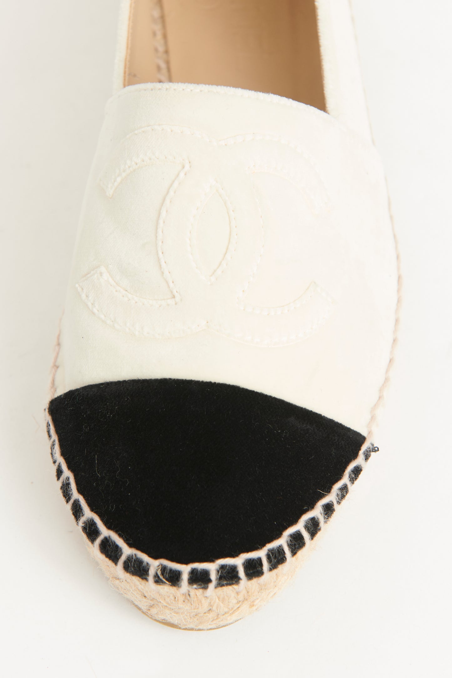 White Velvet Cap Toe CC Preowned Espadrilles