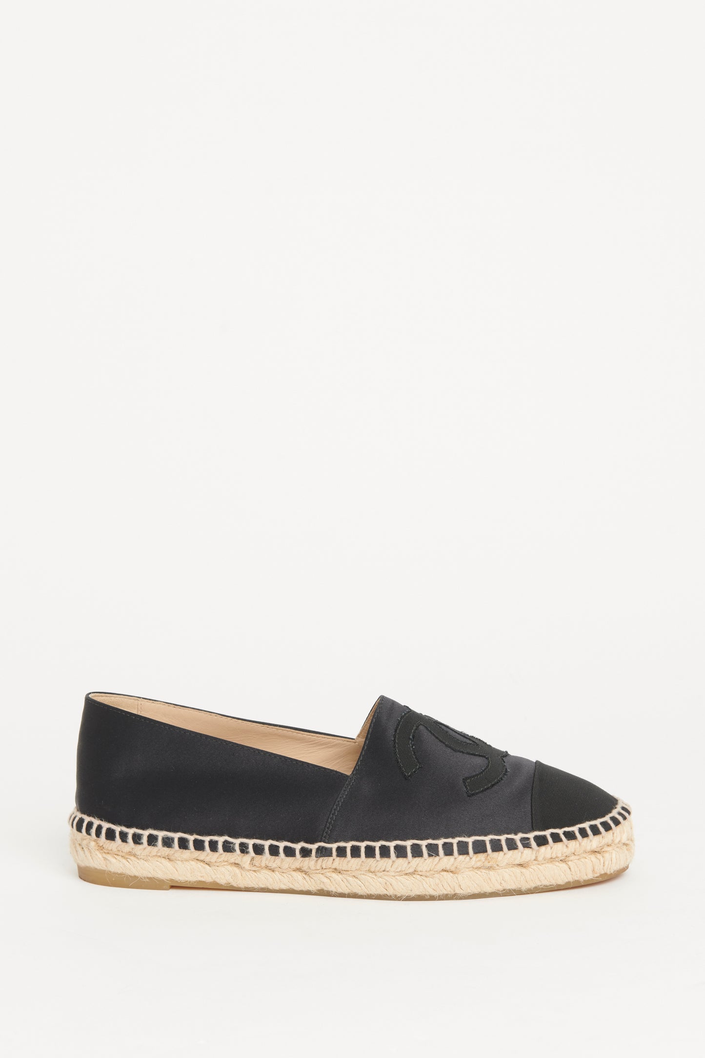 Black Satin Cap Toe CC Preowned Espadrilles