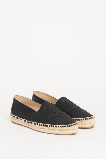 Black Satin Cap Toe CC Preowned Espadrilles