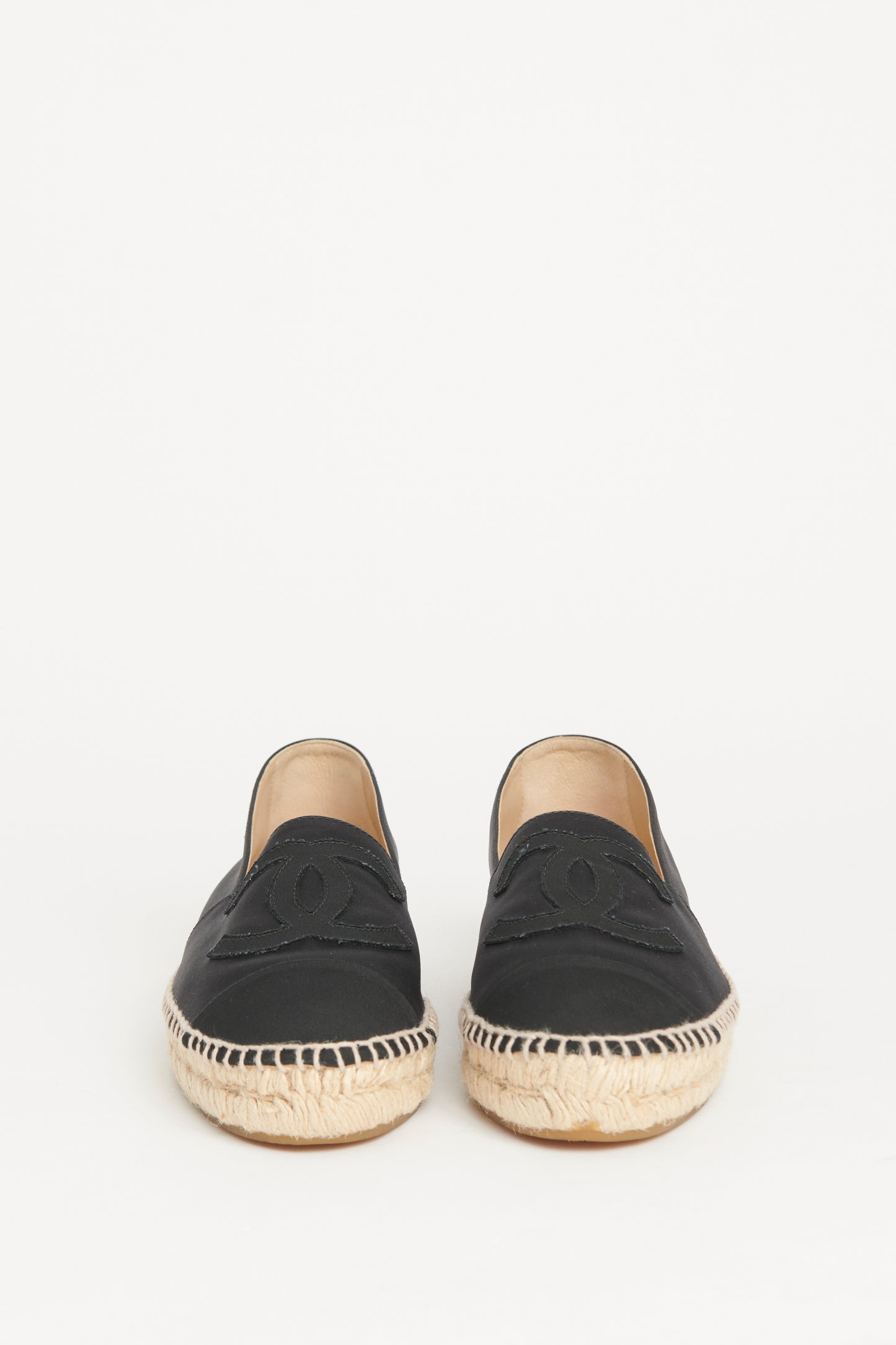 Black Satin Cap Toe CC Preowned Espadrilles