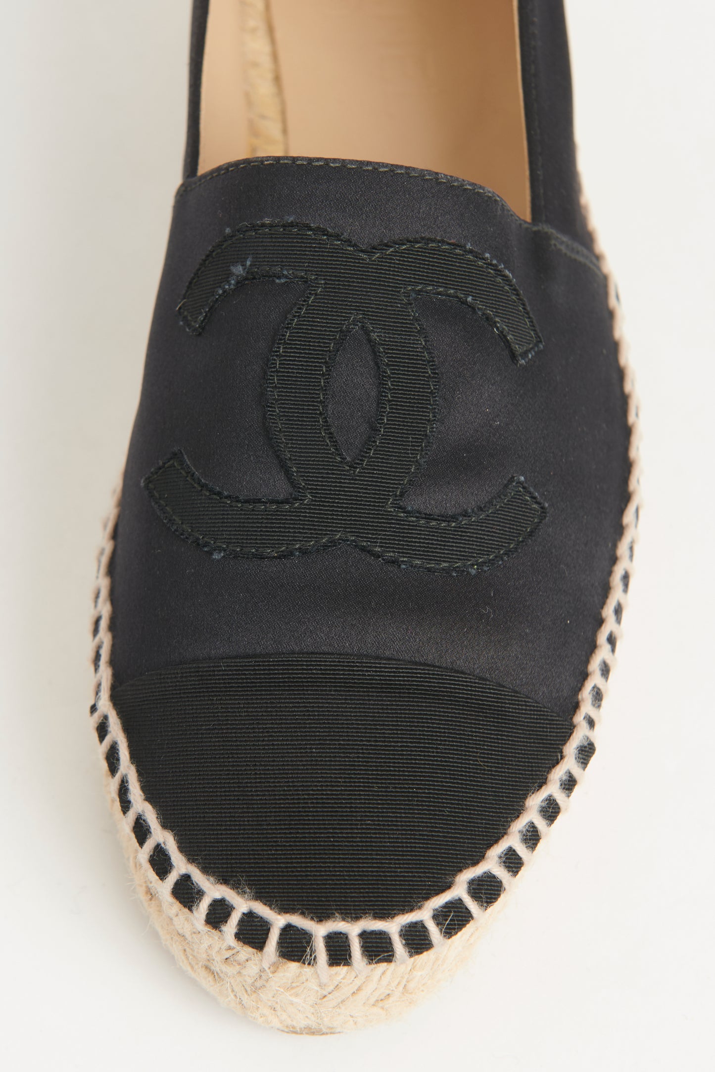 Black Satin Cap Toe CC Preowned Espadrilles