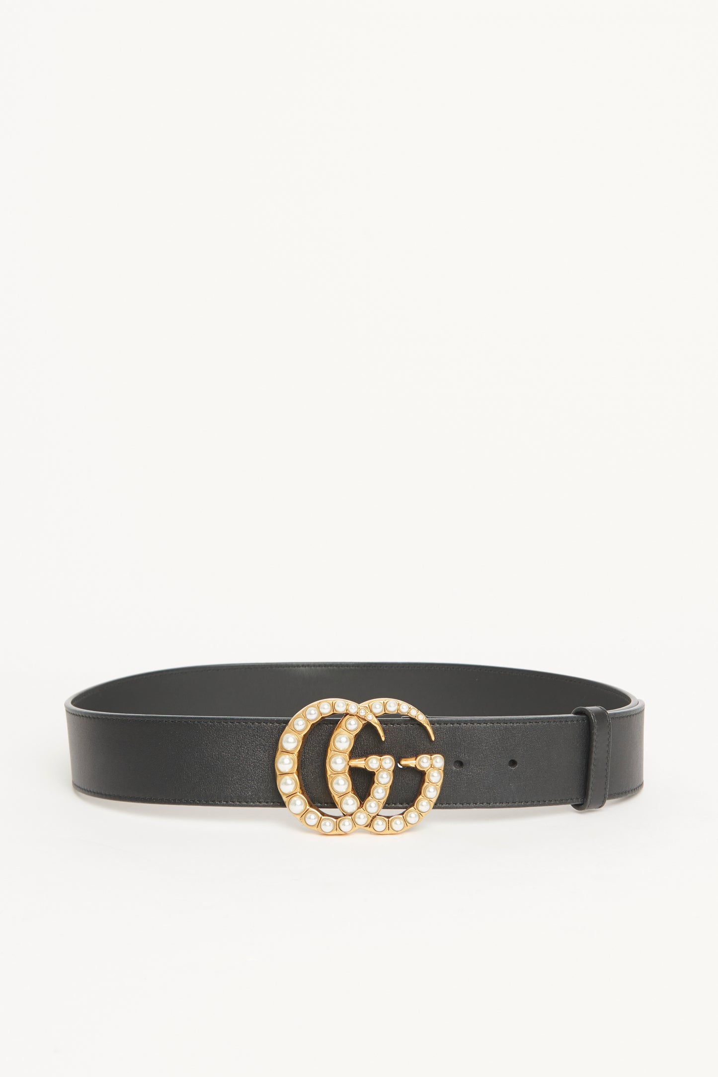 Black Leather Preowned Pearl Marmont GG Wide Belt